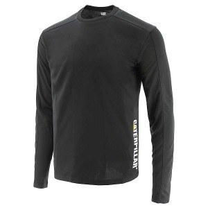 Men's Caterpillar Coolmax Long Sleeve Tee T-Shirt Black | 780316-VRQ