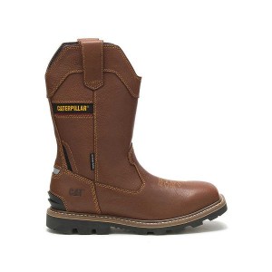 Men's Caterpillar Cylinder Waterproof Pull-On Work Boots Brown | 012684-NDY