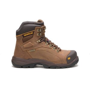 Men's Caterpillar Diagnostic Hi Waterproof Thinsulate™ Steel Toe Work Boots Dark / Beige | 438510-BXG