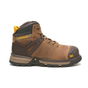 Men's Caterpillar Excavator Superlite Waterproof Soft Toe Work Boots Dark / Beige | 842910-TCM