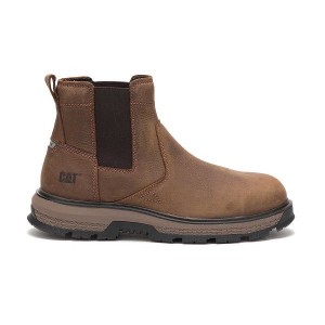 Men's Caterpillar Exposition Chelsea Alloy Toe Work Boots Brown | 872059-FVD