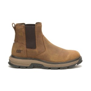 Men's Caterpillar Exposition Chelsea Work Boots Brown | 182570-EVI