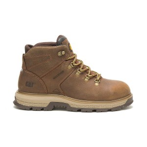 Men's Caterpillar Exposition Hiker Waterproof Alloy Toe Work Boots Brown | 683741-HOJ