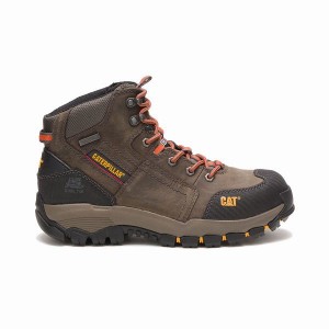 Men's Caterpillar Navigator Mid Waterproof Steel Toe Work Boots Dark / Grey | 362789-OAS