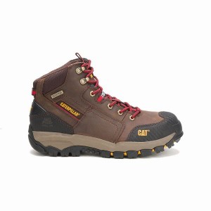 Men's Caterpillar Navigator Mid Waterproof Steel Toe Work Boots Brown | 519348-ZMO