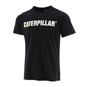 Men's Caterpillar Original Fit Caterpillar Logo Tee T-Shirt Black | 214506-SLI