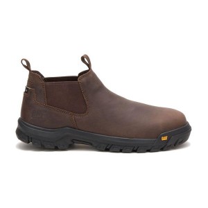 Men's Caterpillar Outline Slip-On Steel Toe Boots Brown | 751342-SOH