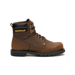 Men's Caterpillar Second Shift Waterproof Work Boots Dark / Brown | 527863-PUM