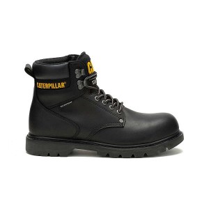 Men's Caterpillar Second Shift Waterproof Steel Toe Work Boots Black | 635427-FWI