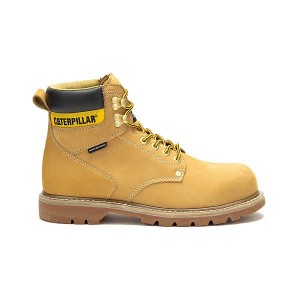 Men's Caterpillar Second Shift Waterproof Steel Toe Work Boots Brown | 397481-FTS