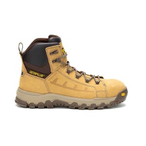 Men's Caterpillar Threshold Rebound Waterproof Composite Toe Work Boots Brown | 807941-JVG