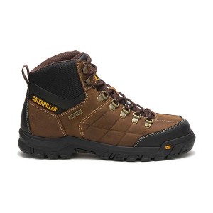 Men's Caterpillar Threshold Waterproof Steel Toe Work Boots Brown | 619052-FJW