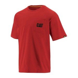 Men's Caterpillar Trademark Pocket Tee T-Shirt Red | 627984-KOE