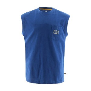 Men's Caterpillar Trademark Sleeveless Pocket Tee T-Shirt Light / Blue | 481765-JRN