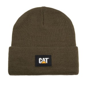 Women's Caterpillar Cat Label Cuff Beanie Olive | 182693-MXZ