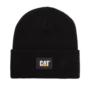 Women's Caterpillar Cat Label Cuff Beanie Black | 658321-ZAN