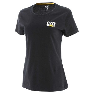 Women's Caterpillar Trademark Tee T-Shirt Black | 648379-EQV