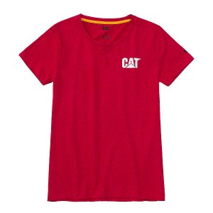 Women's Caterpillar Trademark Tee T-Shirt Red | 584610-HTA