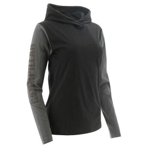 Women's Caterpillar UPF Hooded Banner Long Sleeve Tee T-Shirt Black | 512649-HMQ