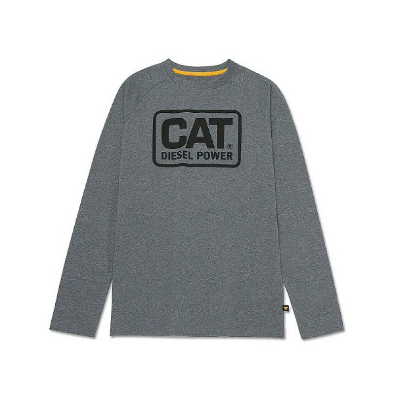 Men\'s Caterpillar Cat Diesel Power Long Sleeve Tee T-Shirt Dark / Grey | 475963-YTS