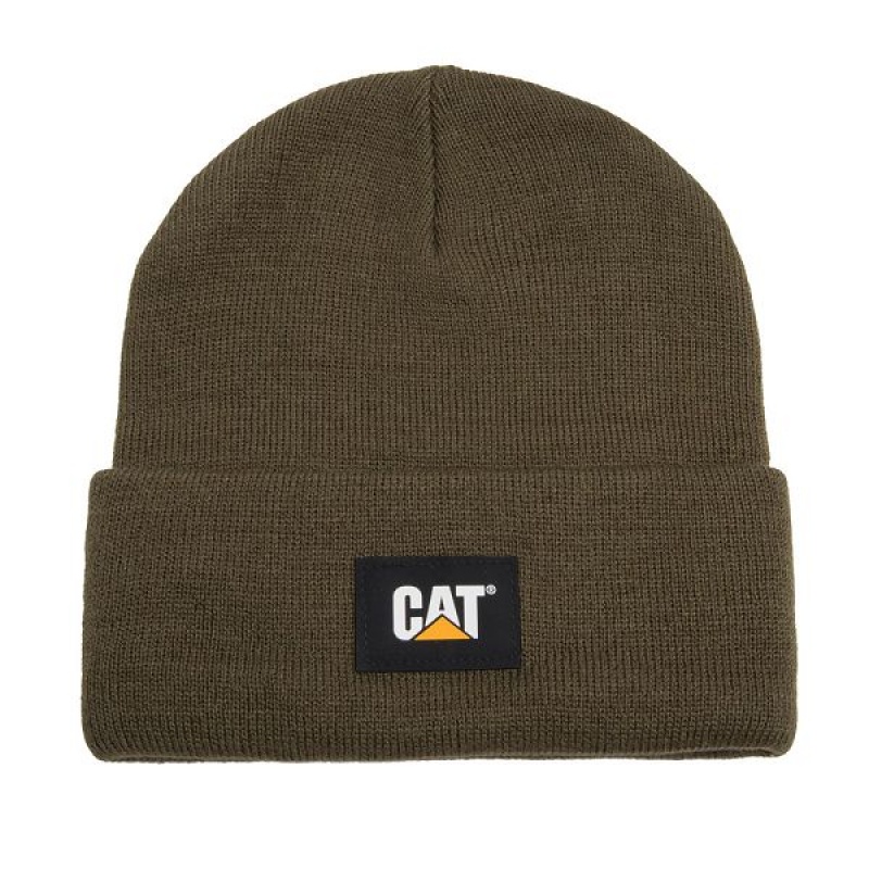 Men\'s Caterpillar Cat Label Cuff Beanie Olive | 382047-TKY