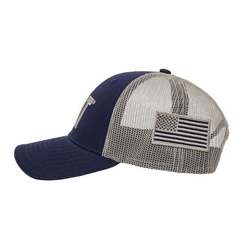 Men's Caterpillar Cat Logo Flag Hats Navy | 493610-TBE