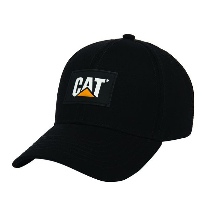 Men\'s Caterpillar Cat Logo Silicone Patch Hats Black | 702653-GAF