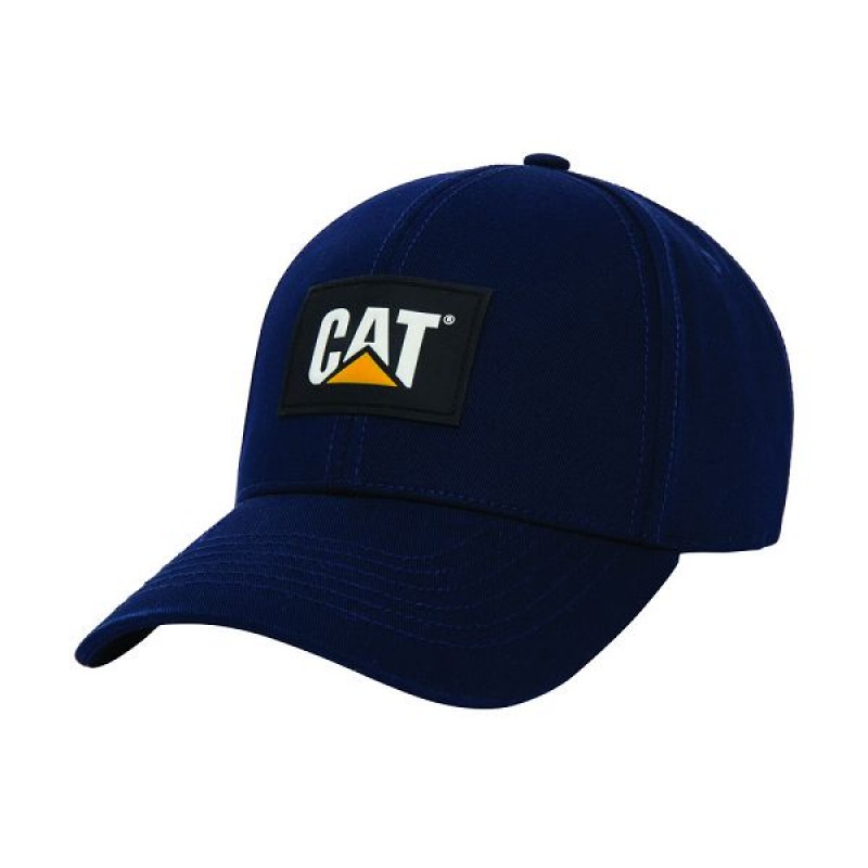 Men\'s Caterpillar Cat Logo Silicone Patch Hats Blue | 396725-DOK