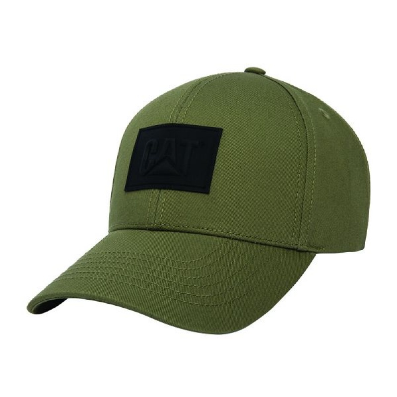 Men\'s Caterpillar Cat Logo Silicone Patch Hats Olive | 237109-NFC