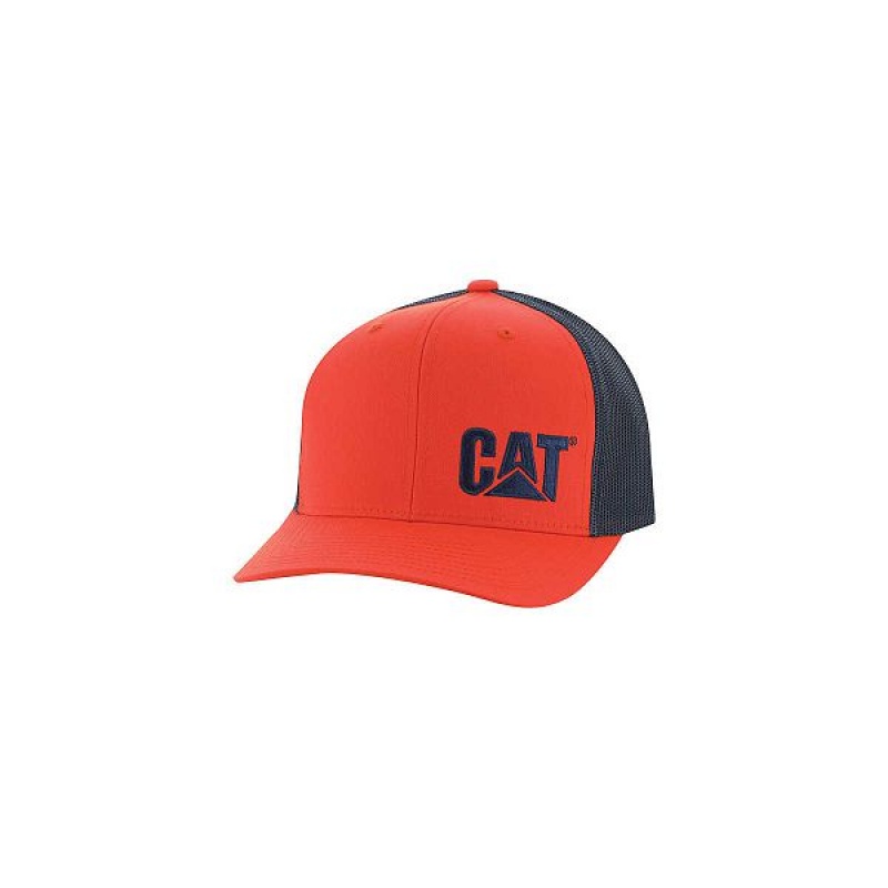 Men\'s Caterpillar Cat Trademark Trucker Hats Orange | 138920-MZA