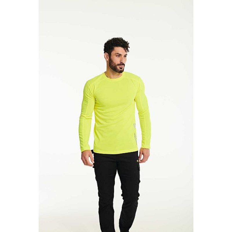 Men's Caterpillar Coolmax Long Sleeve Tee T-Shirt Black | 780316-VRQ