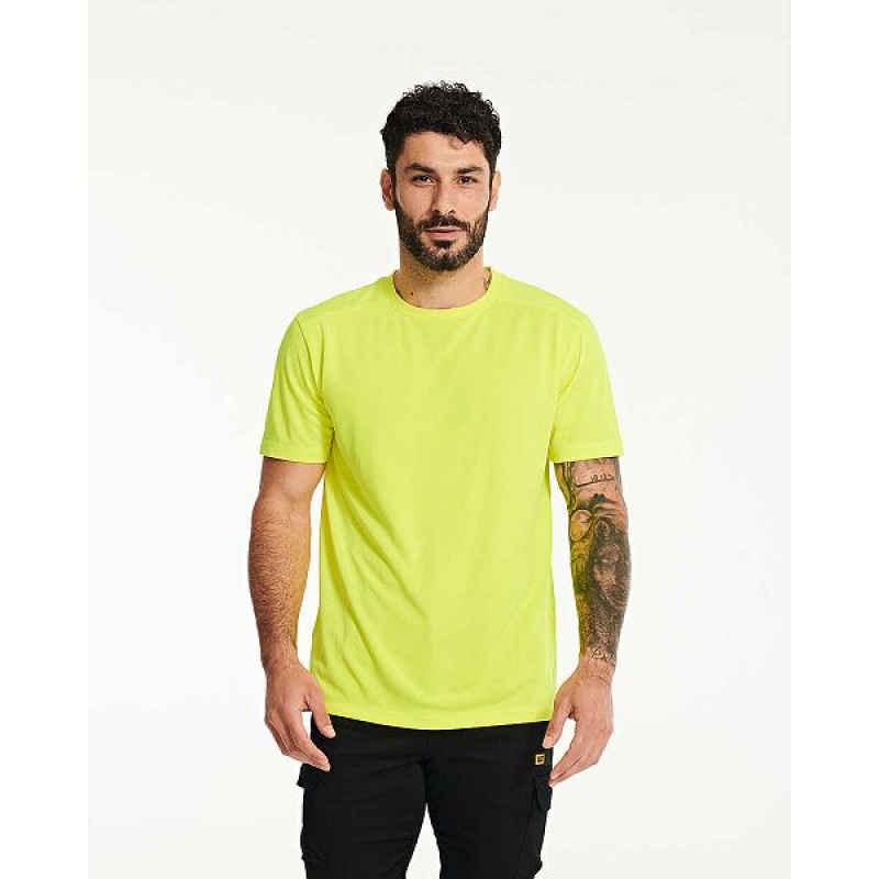 Men's Caterpillar Coolmax Short Sleeve Tee T-Shirt Yellow | 724358-EXS