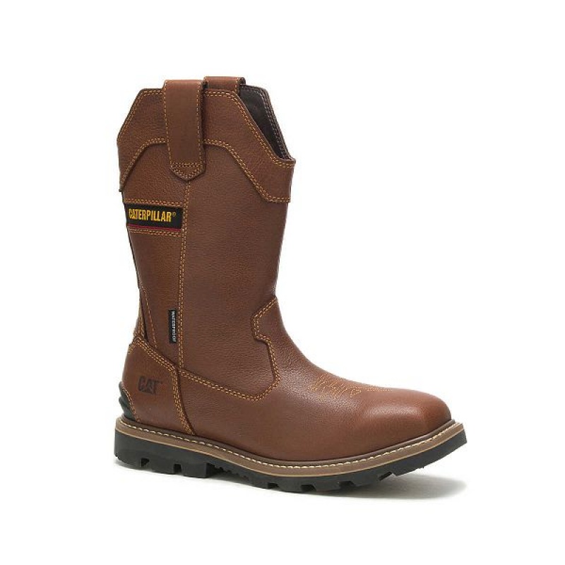 Men's Caterpillar Cylinder Waterproof Pull-On Work Boots Brown | 012684-NDY