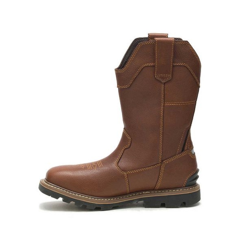 Men's Caterpillar Cylinder Waterproof Pull-On Work Boots Brown | 012684-NDY