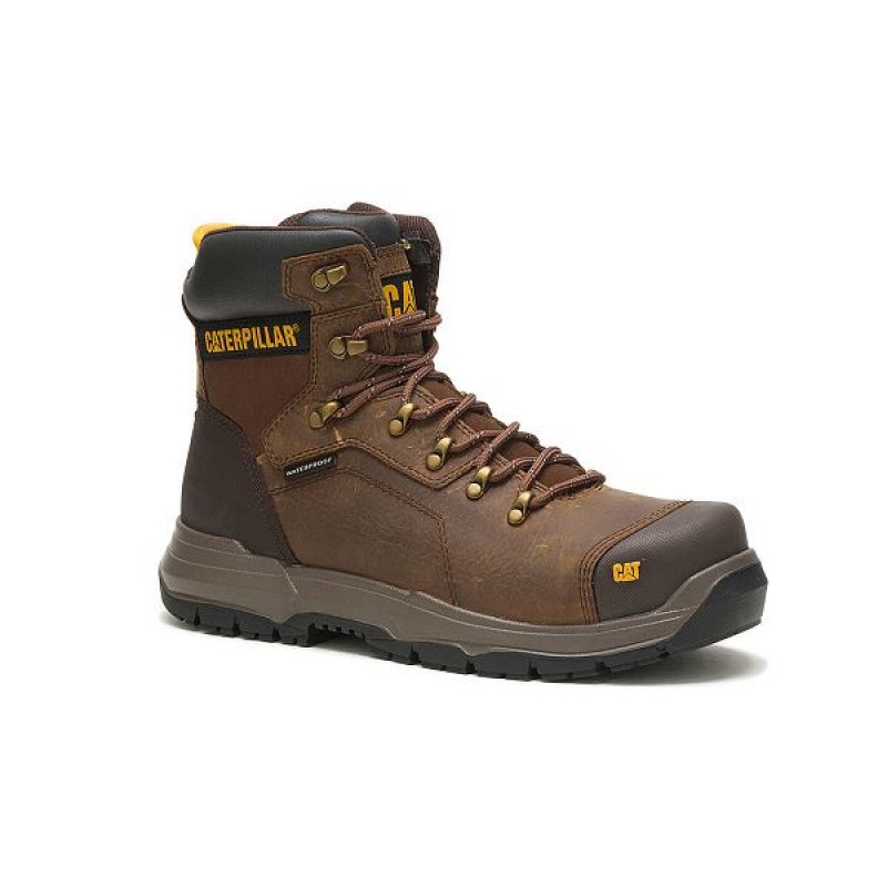 Men's Caterpillar Diagnostic 2.0 Waterproof Steel Toe Work Boots Brown | 752163-VBU