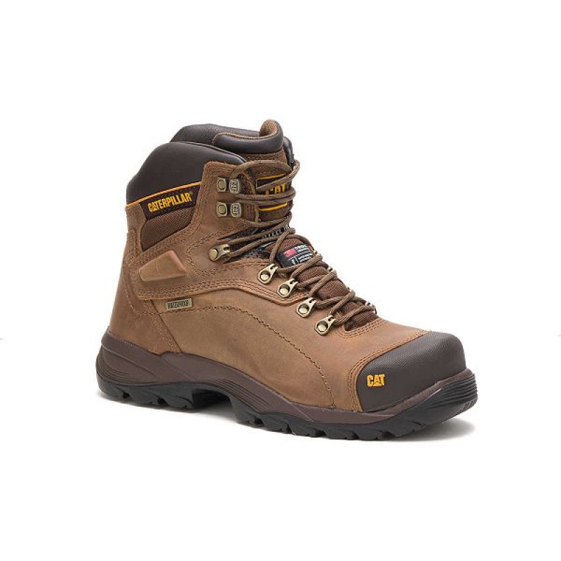 Men's Caterpillar Diagnostic Hi Waterproof Thinsulate™ Steel Toe Work Boots Dark / Beige | 438510-BXG