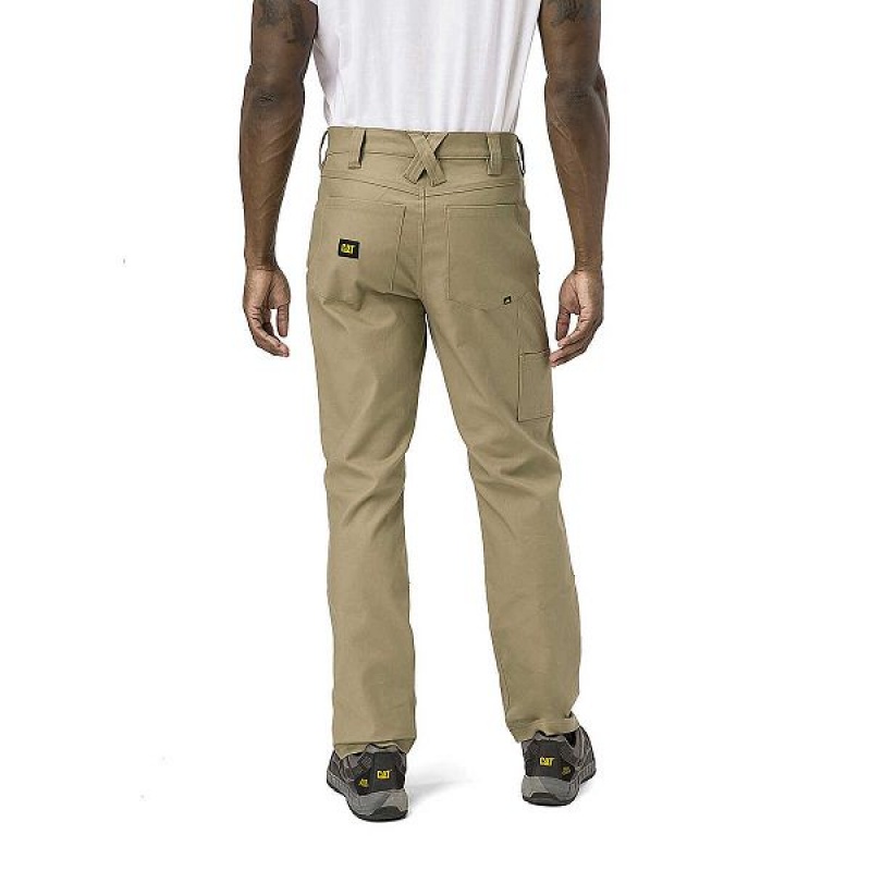 Men's Caterpillar Double Front Stretch Canvas Straight Fit Utility Pants Khaki | 807946-OIS