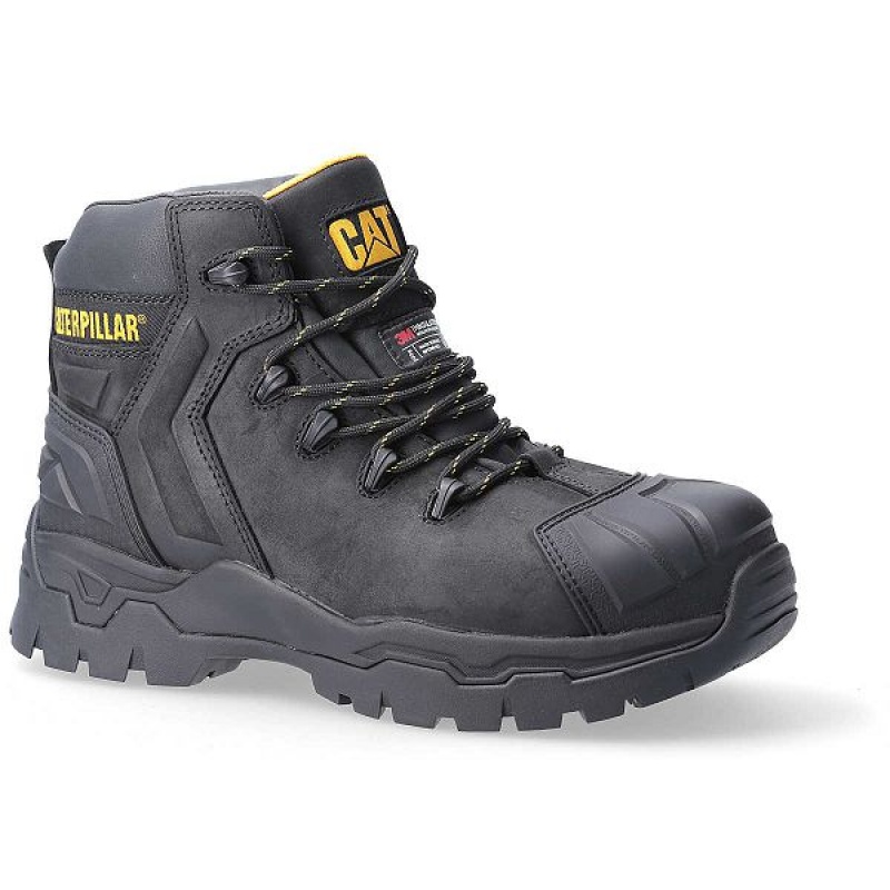 Men's Caterpillar Everett Composite Toe S3 Waterproof CI HRO SRC Work Boots Black | 043698-BXN