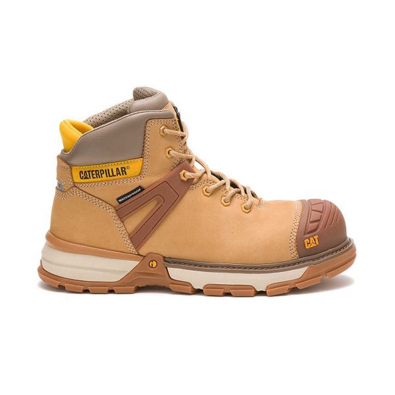 Men\'s Caterpillar Excavator Superlite Waterproof Carbon Composite Toe Work Boots Brown | 951704-SMQ