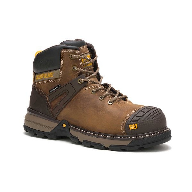 Men's Caterpillar Excavator Superlite Waterproof Carbon Composite Toe Work Boots Dark / Beige | 496310-MXQ