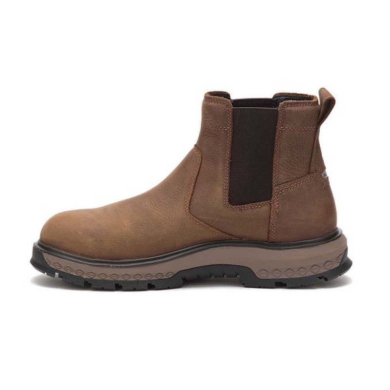 Men's Caterpillar Exposition Chelsea Alloy Toe Work Boots Brown | 872059-FVD