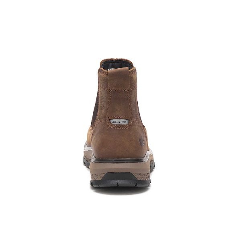 Men's Caterpillar Exposition Chelsea Alloy Toe Work Boots Brown | 872059-FVD