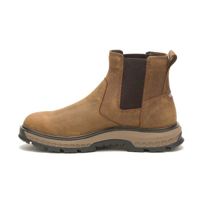 Men's Caterpillar Exposition Chelsea Work Boots Brown | 182570-EVI