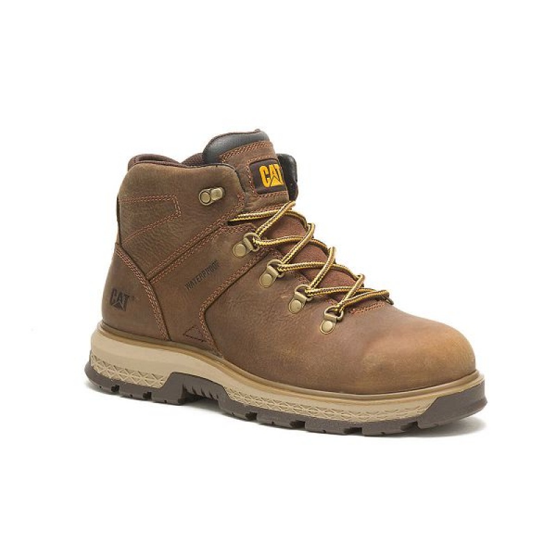 Men's Caterpillar Exposition Hiker Waterproof Alloy Toe Work Boots Brown | 683741-HOJ