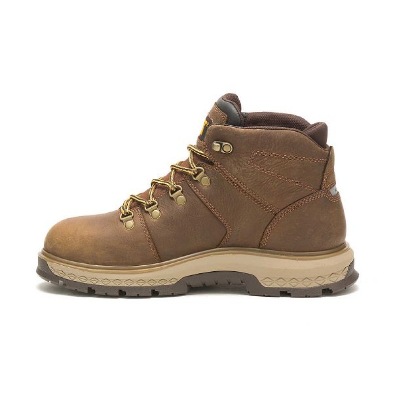 Men's Caterpillar Exposition Hiker Waterproof Alloy Toe Work Boots Brown | 683741-HOJ