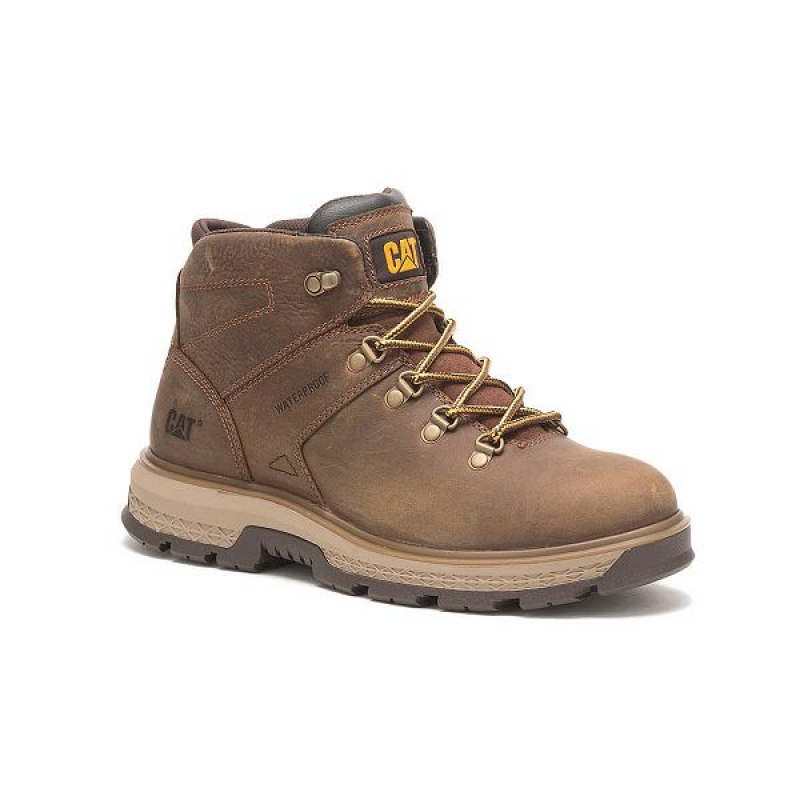 Men's Caterpillar Exposition Hiker Waterproof Work Boots Brown | 394826-GAS