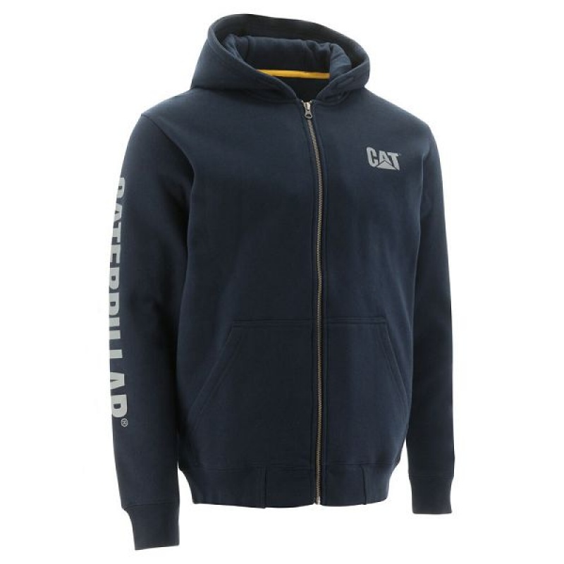 Men\'s Caterpillar Full Zip Hooded Sweatshirt Navy | 320415-JOI