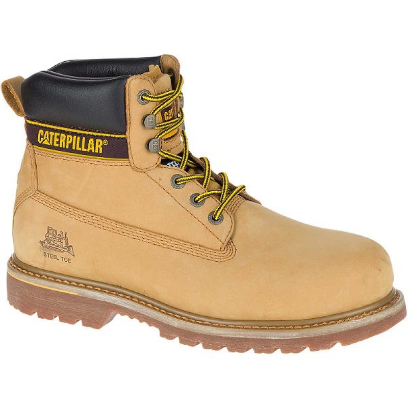 Men's Caterpillar HOLTON SB E FO HRO SRC Work Boots Brown | 879524-MUS