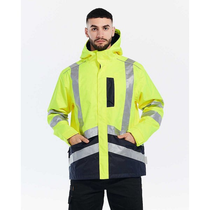 Men's Caterpillar Hi-Vis Rain Jackets Yellow | 246750-DVX