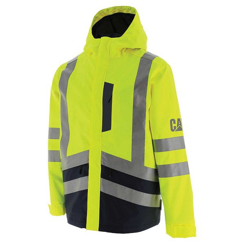 Men\'s Caterpillar Hi-Vis Rain Jackets Yellow | 246750-DVX